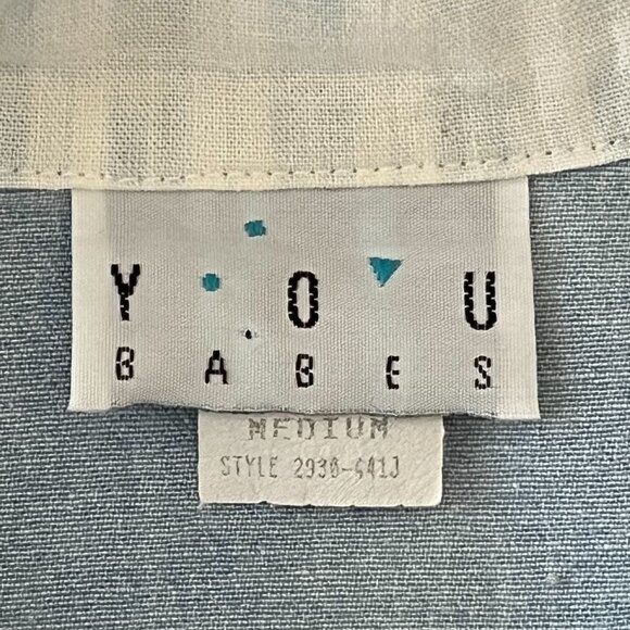 Vintage White YOU Babes Cropped Patchwork Button Front Shirt Medium USA Made - Picture 8 of 10